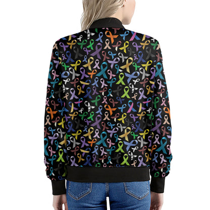 All Cancer Awareness Pattern Print Women's Bomber Jacket