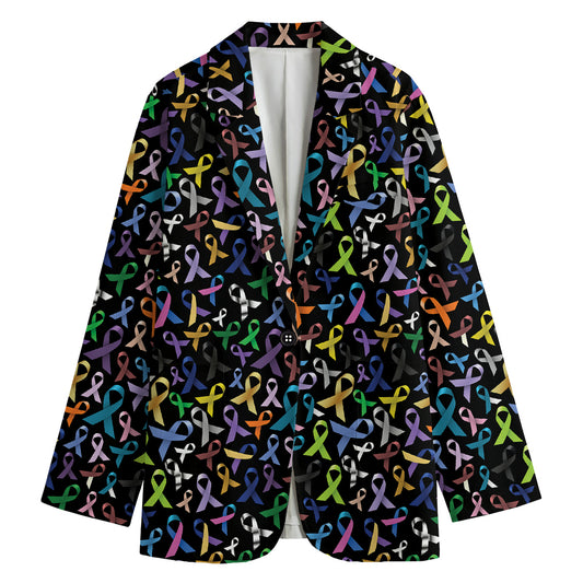 All Cancer Awareness Pattern Print Women's Cotton Blazer