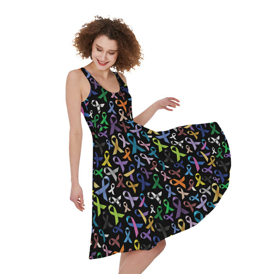 All Cancer Awareness Pattern Print Women's Sleeveless Dress