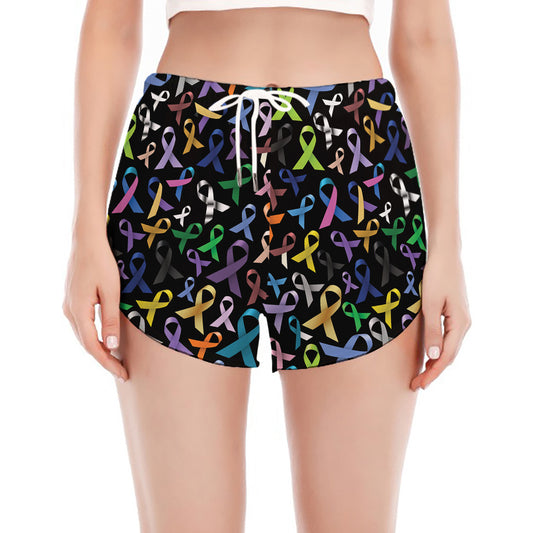 All Cancer Awareness Pattern Print Women's Split Running Shorts