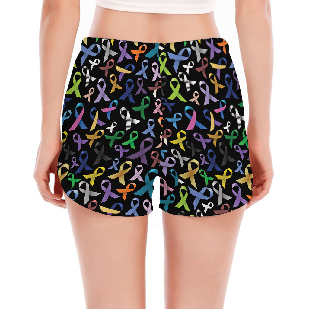 All Cancer Awareness Pattern Print Women's Split Running Shorts
