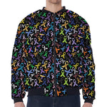 All Cancer Awareness Pattern Print Zip Sleeve Bomber Jacket