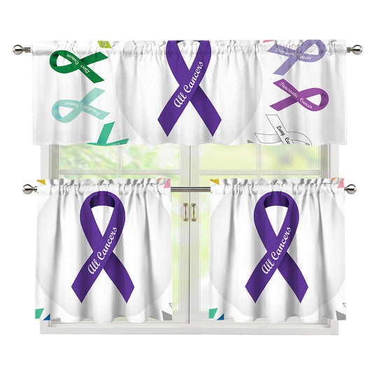 All Cancer Awareness Ribbons Print 3 Piece Kitchen Curtains