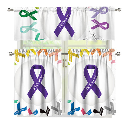 All Cancer Awareness Ribbons Print 3 Piece Kitchen Curtains