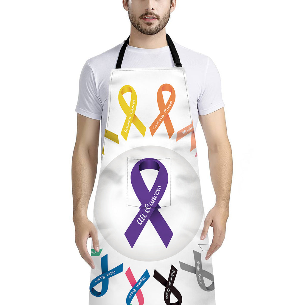All Cancer Awareness Ribbons Print Bib Apron With Pocket