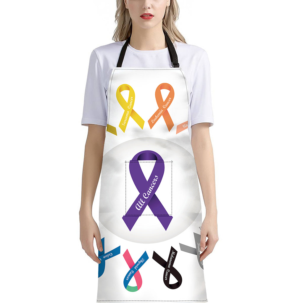 All Cancer Awareness Ribbons Print Bib Apron With Pocket