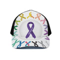 All Cancer Awareness Ribbons Print Black Mesh Trucker Hat