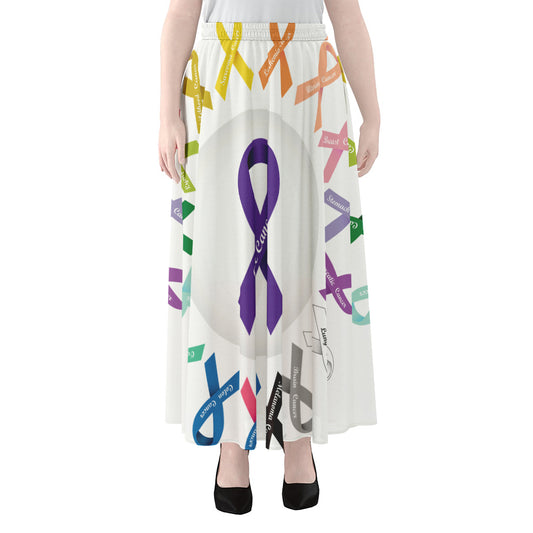 All Cancer Awareness Ribbons Print Chiffon Maxi Skirt