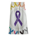 All Cancer Awareness Ribbons Print Cotton Front Slit Maxi Skirt