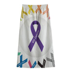 All Cancer Awareness Ribbons Print Cotton Front Slit Maxi Skirt