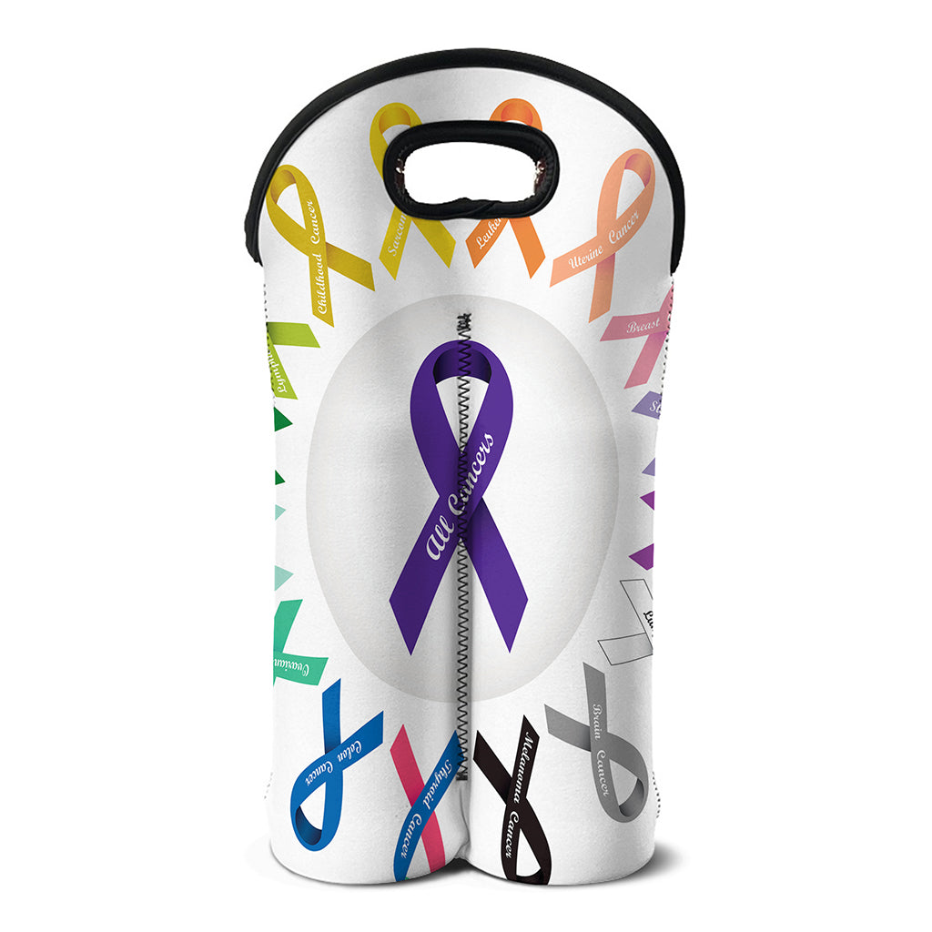 All Cancer Awareness Ribbons Print Double Neoprene Wine Tote