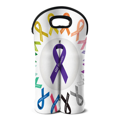 All Cancer Awareness Ribbons Print Double Neoprene Wine Tote