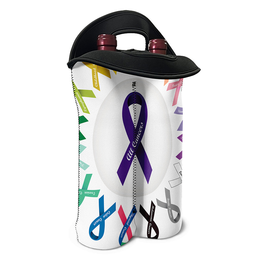 All Cancer Awareness Ribbons Print Double Neoprene Wine Tote