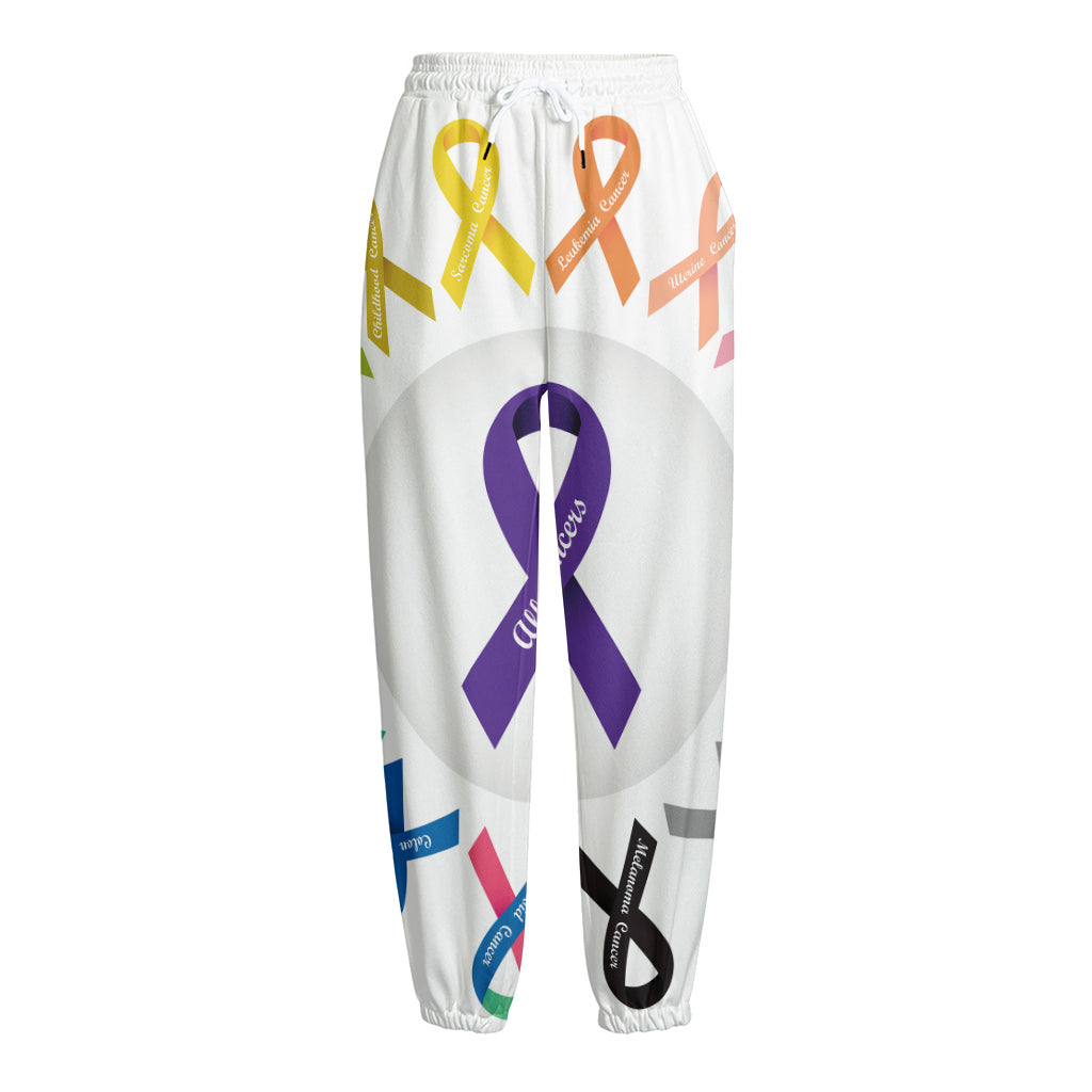 All Cancer Awareness Ribbons Print Fleece Lined Knit Pants