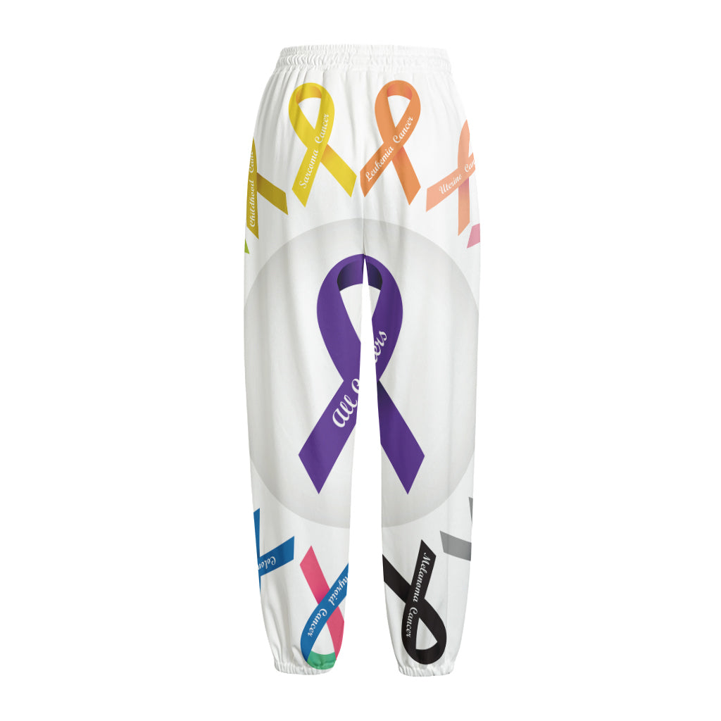 All Cancer Awareness Ribbons Print Fleece Lined Knit Pants