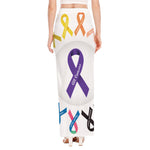 All Cancer Awareness Ribbons Print High Slit Maxi Skirt