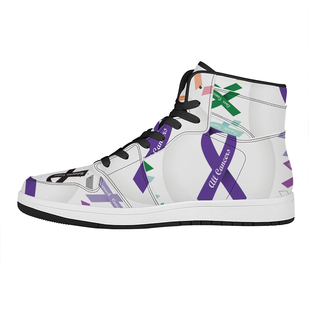 All Cancer Awareness Ribbons Print High Top Leather Sneakers