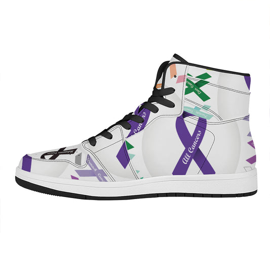 All Cancer Awareness Ribbons Print High Top Leather Sneakers