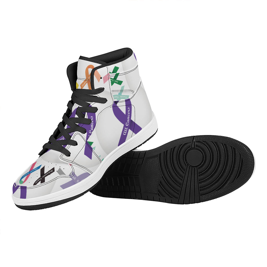 All Cancer Awareness Ribbons Print High Top Leather Sneakers