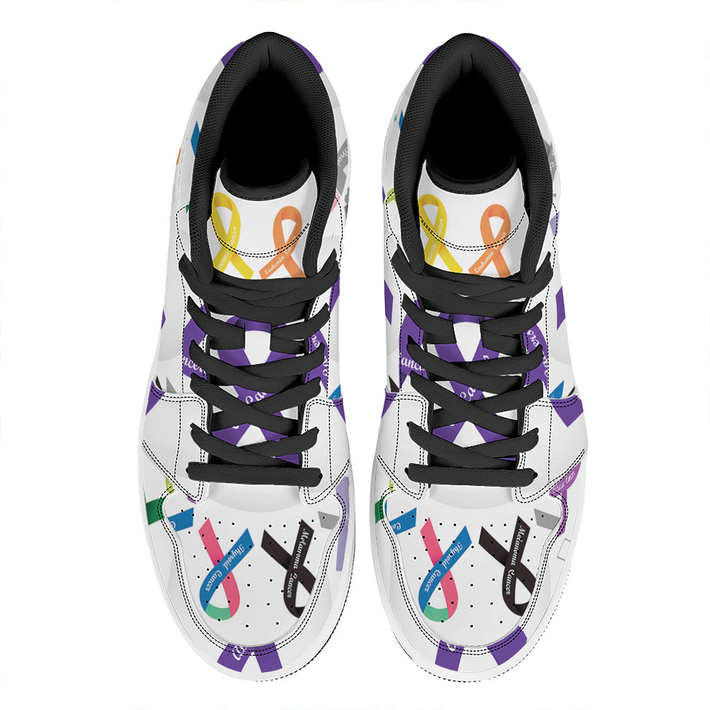All Cancer Awareness Ribbons Print High Top Leather Sneakers