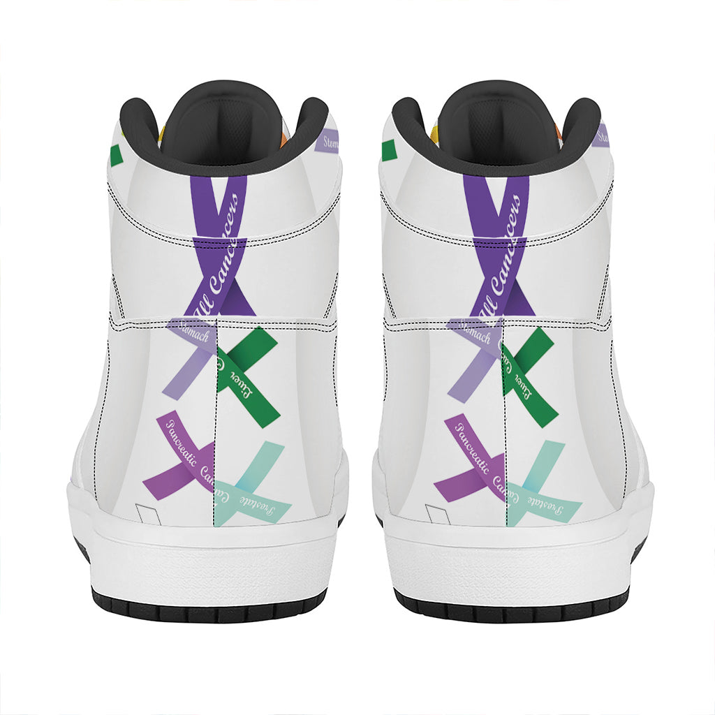 All Cancer Awareness Ribbons Print High Top Leather Sneakers