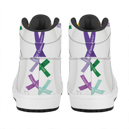 All Cancer Awareness Ribbons Print High Top Leather Sneakers