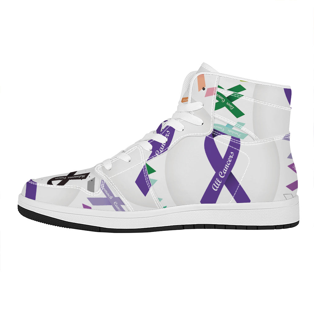 All Cancer Awareness Ribbons Print High Top Leather Sneakers