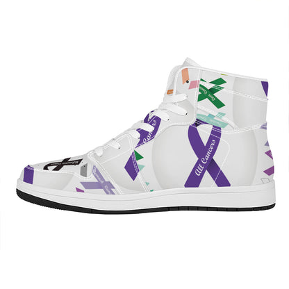 All Cancer Awareness Ribbons Print High Top Leather Sneakers