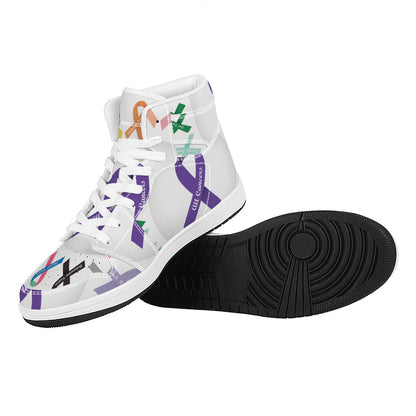 All Cancer Awareness Ribbons Print High Top Leather Sneakers