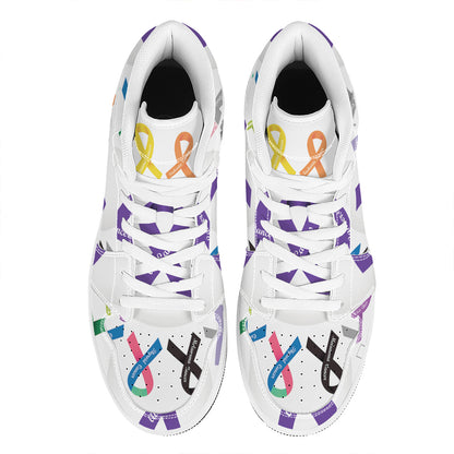 All Cancer Awareness Ribbons Print High Top Leather Sneakers
