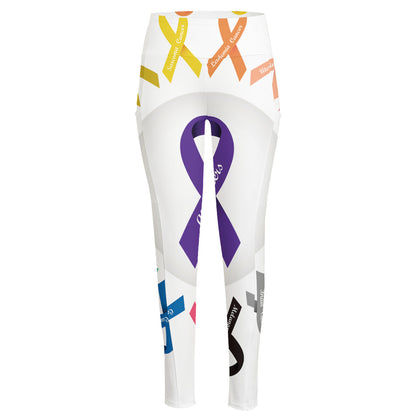 All Cancer Awareness Ribbons Print High-Waisted Pocket Leggings