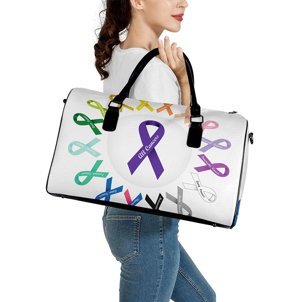 All Cancer Awareness Ribbons Print Leather Duffle Bag