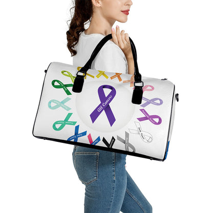 All Cancer Awareness Ribbons Print Leather Duffle Bag