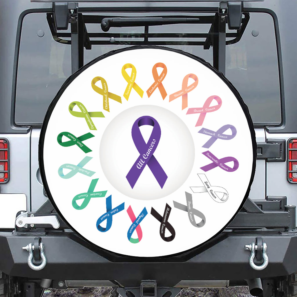 All Cancer Awareness Ribbons Print Leather Spare Tire Cover