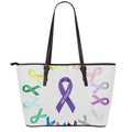 All Cancer Awareness Ribbons Print Leather Tote Bag With Zipper