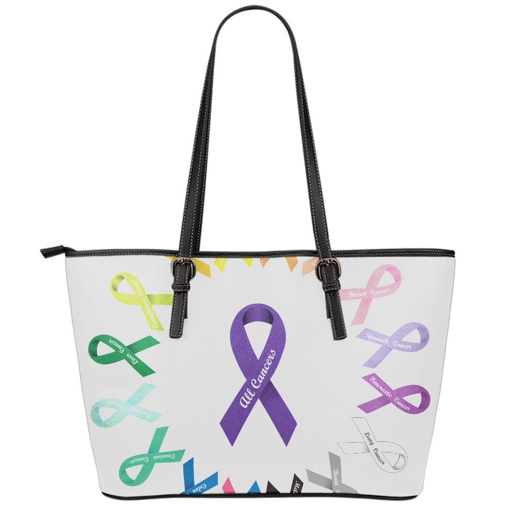 All Cancer Awareness Ribbons Print Leather Tote Bag
