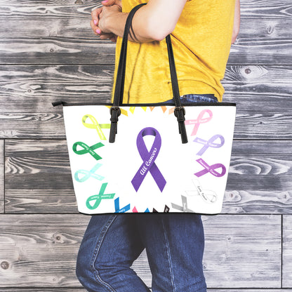 All Cancer Awareness Ribbons Print Leather Tote Bag