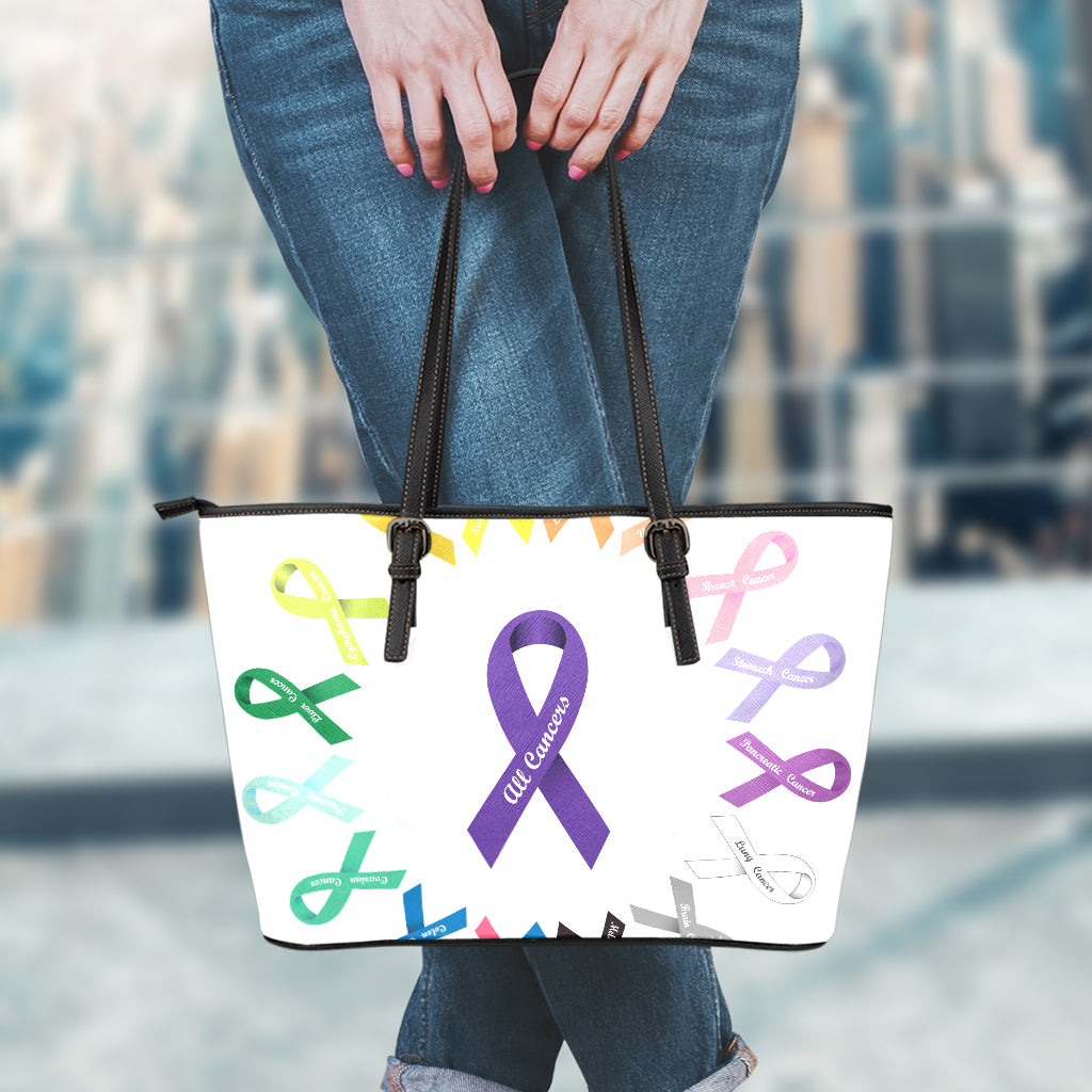 All Cancer Awareness Ribbons Print Leather Tote Bag
