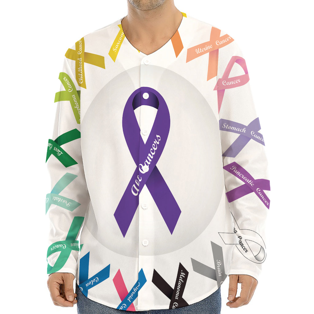 All Cancer Awareness Ribbons Print Long Sleeve Baseball Jersey