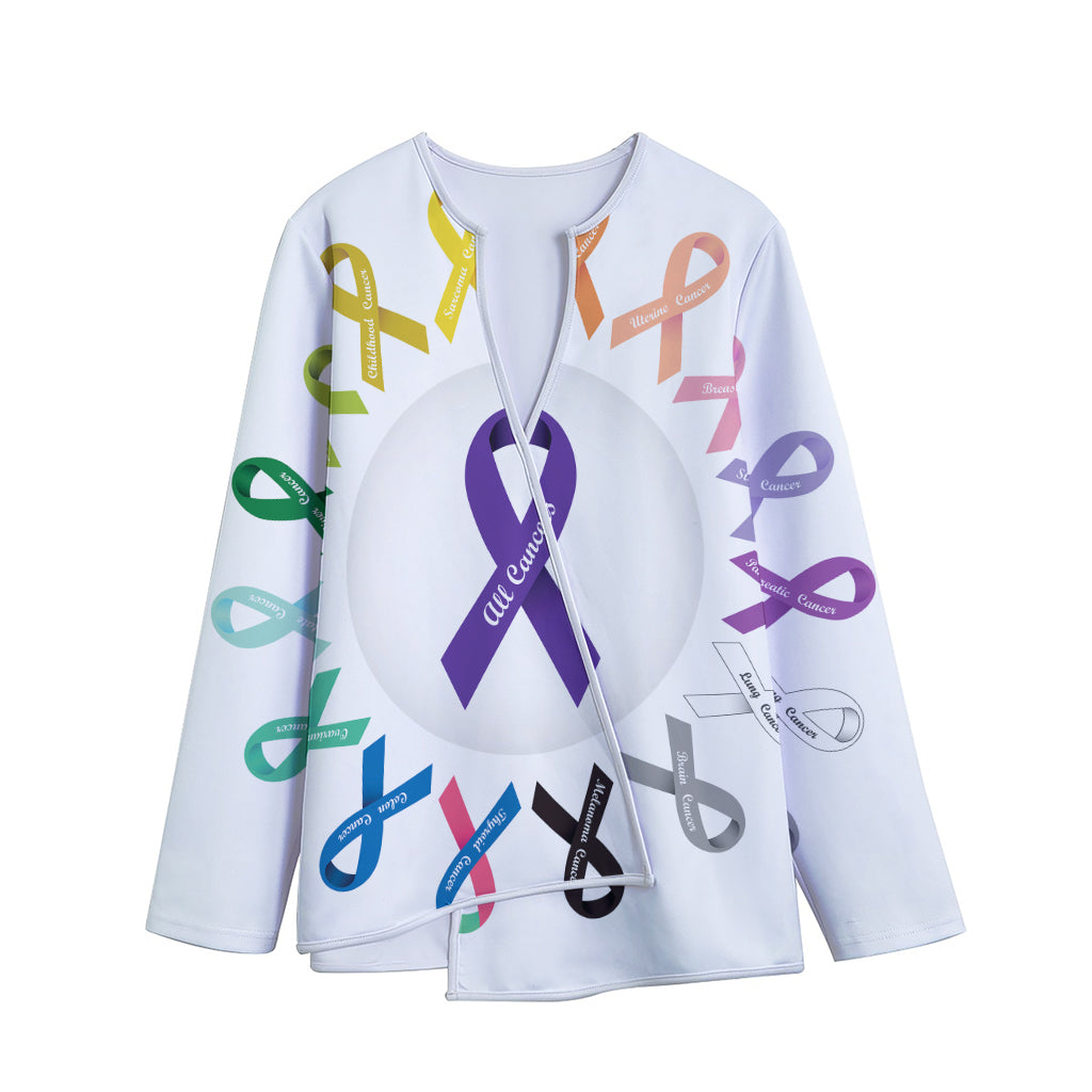 All Cancer Awareness Ribbons Print Long Sleeve Short Coat