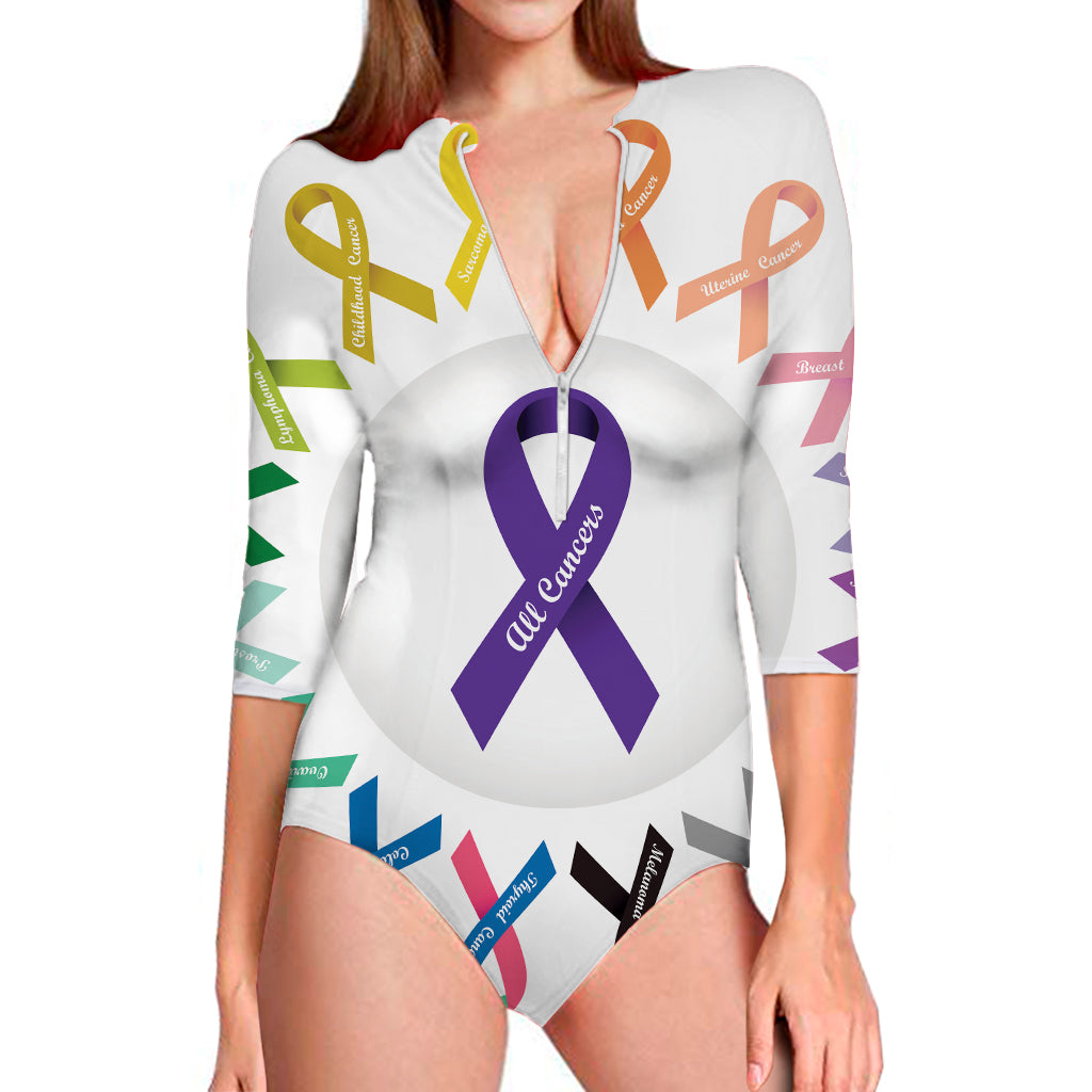 All Cancer Awareness Ribbons Print Long Sleeve Swimsuit