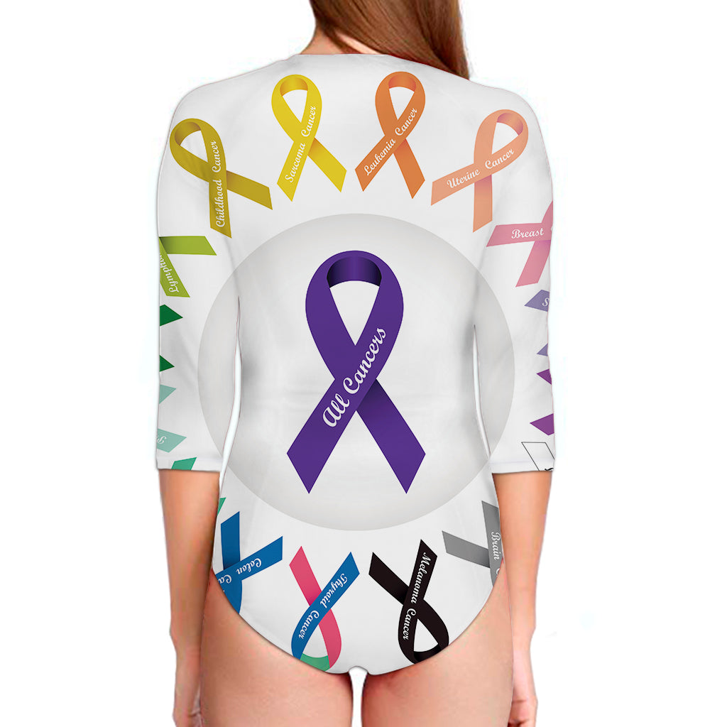 All Cancer Awareness Ribbons Print Long Sleeve Swimsuit