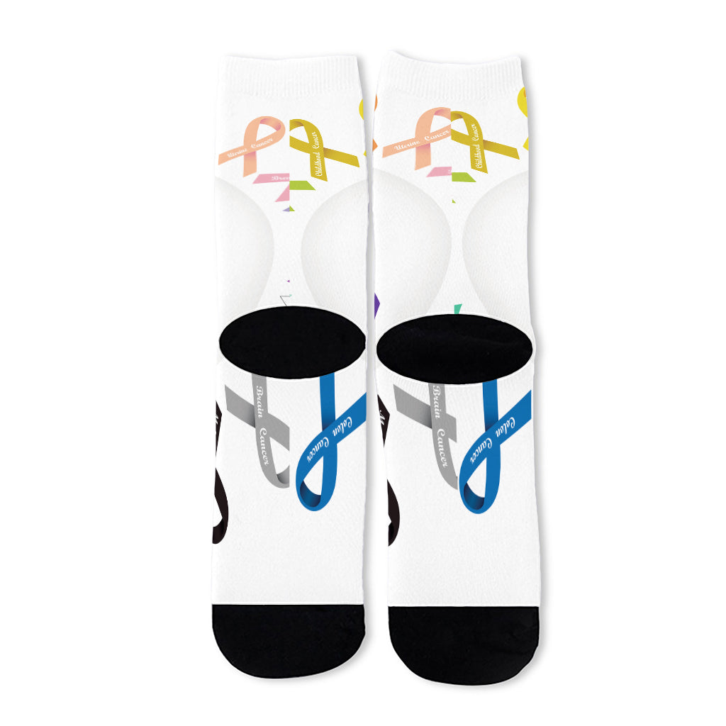 All Cancer Awareness Ribbons Print Long Socks