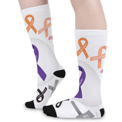 All Cancer Awareness Ribbons Print Long Socks