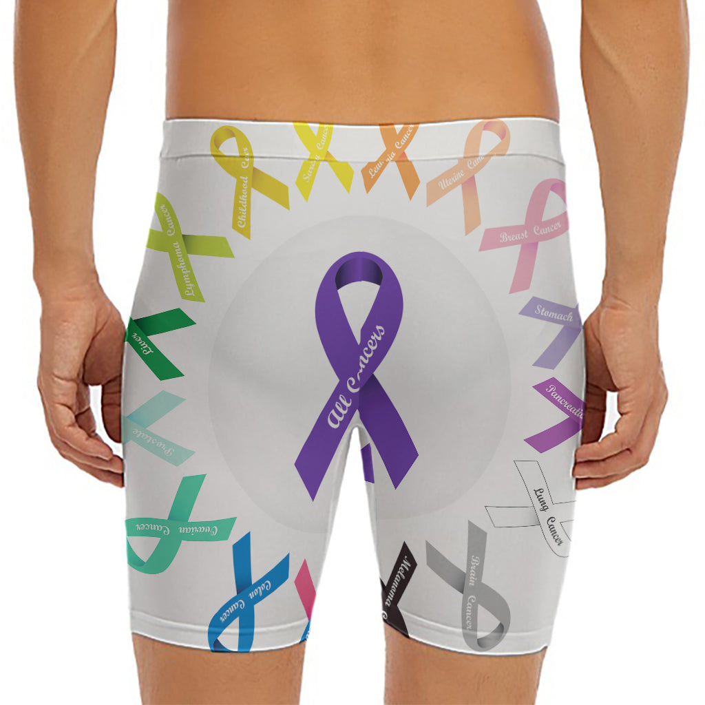 All Cancer Awareness Ribbons Print Men's Long Boxer Briefs