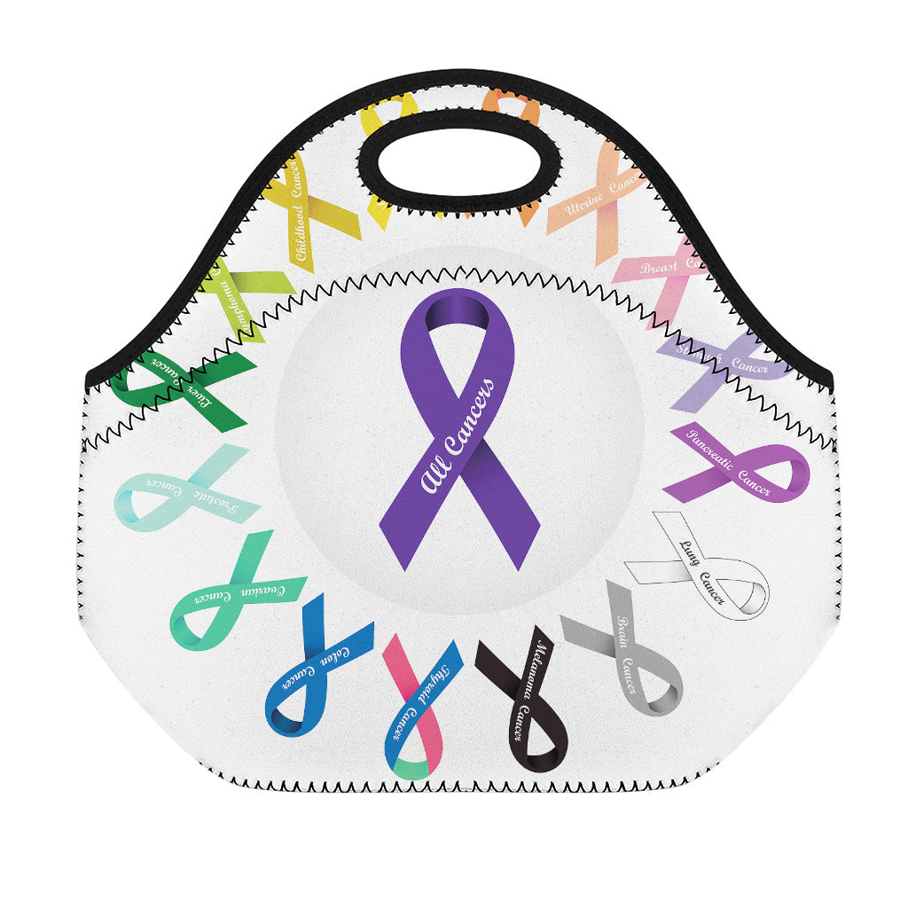 All Cancer Awareness Ribbons Print Neoprene Lunch Bag