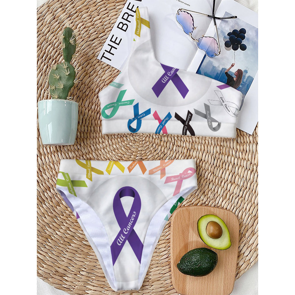 All Cancer Awareness Ribbons Print One Shoulder Bikini Top