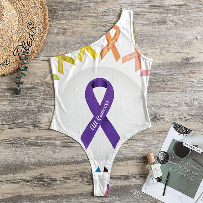 All Cancer Awareness Ribbons Print One Shoulder Bodysuit