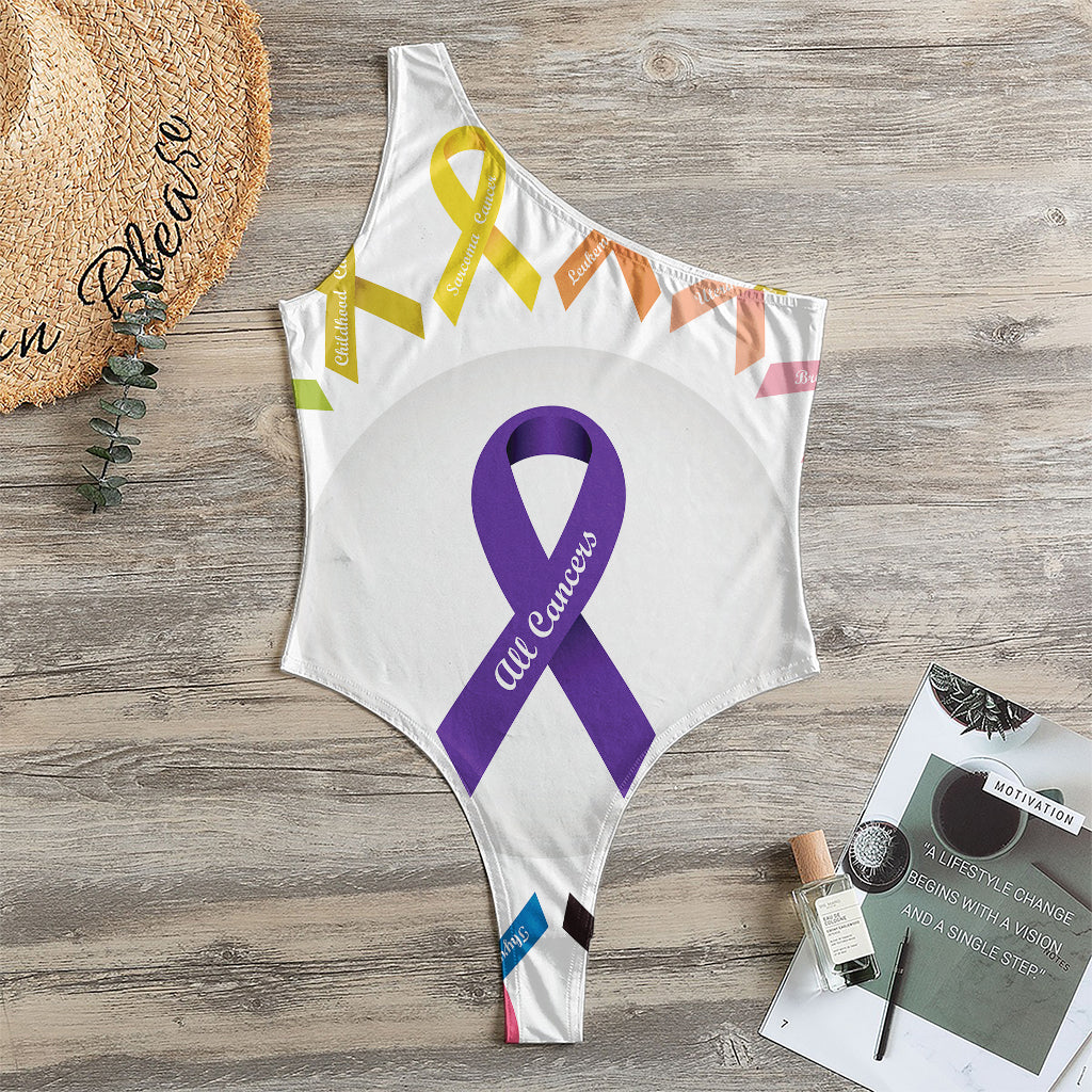 All Cancer Awareness Ribbons Print One Shoulder Bodysuit