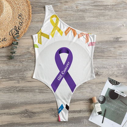 All Cancer Awareness Ribbons Print One Shoulder Bodysuit